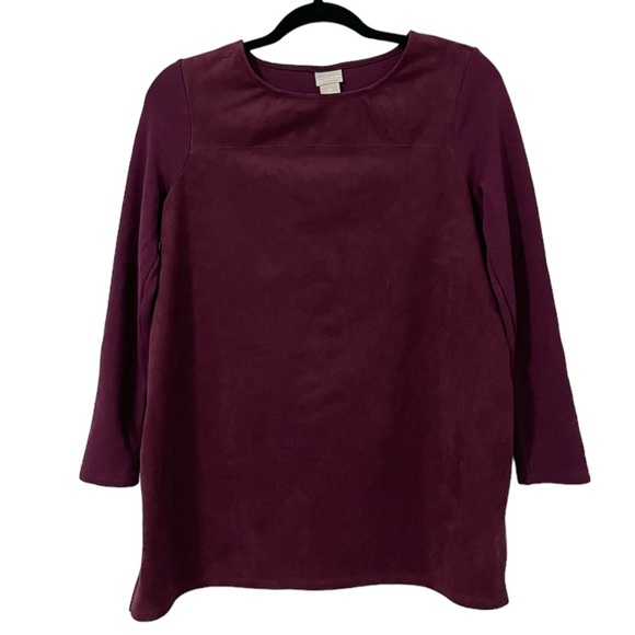 Chico's Burgundy Faux Suede Front Knit Long Sleeve Career Casual Tunic Top 0P - Picture 2 of 8
